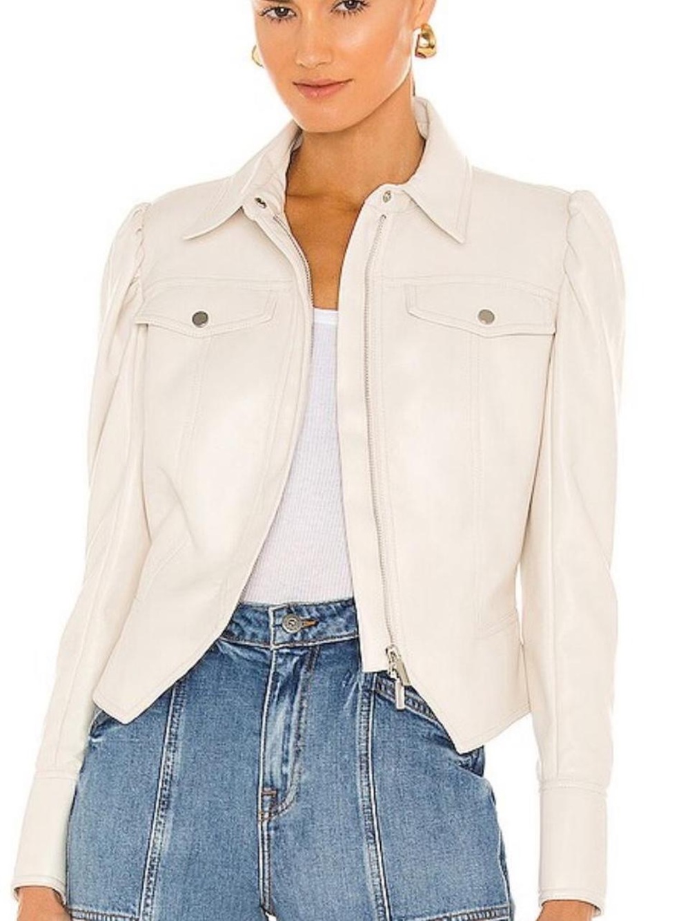Jonathan Simkhai Cream Leather Zip-Front Jacket